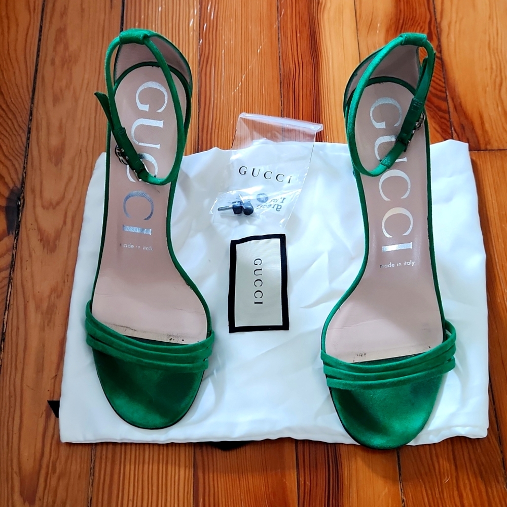 Green Suede Ankle Trap Gucci Sandals